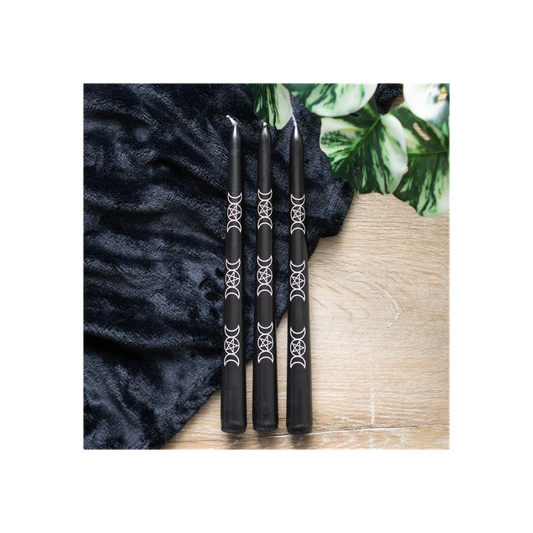 Set of 3 Black Magic Triple Moon Taper Candles