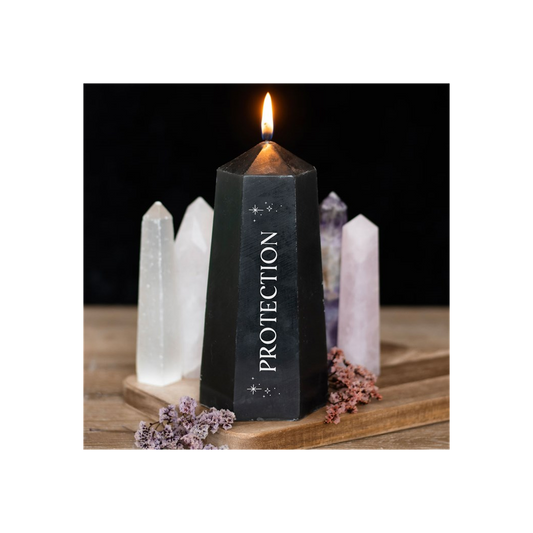 Protection Crystal Candle with Rough Black Obsidian