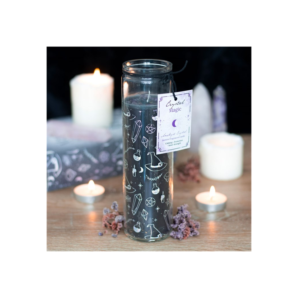 Crystal Witch Jasmine Tube Candle with Amethyst Chips