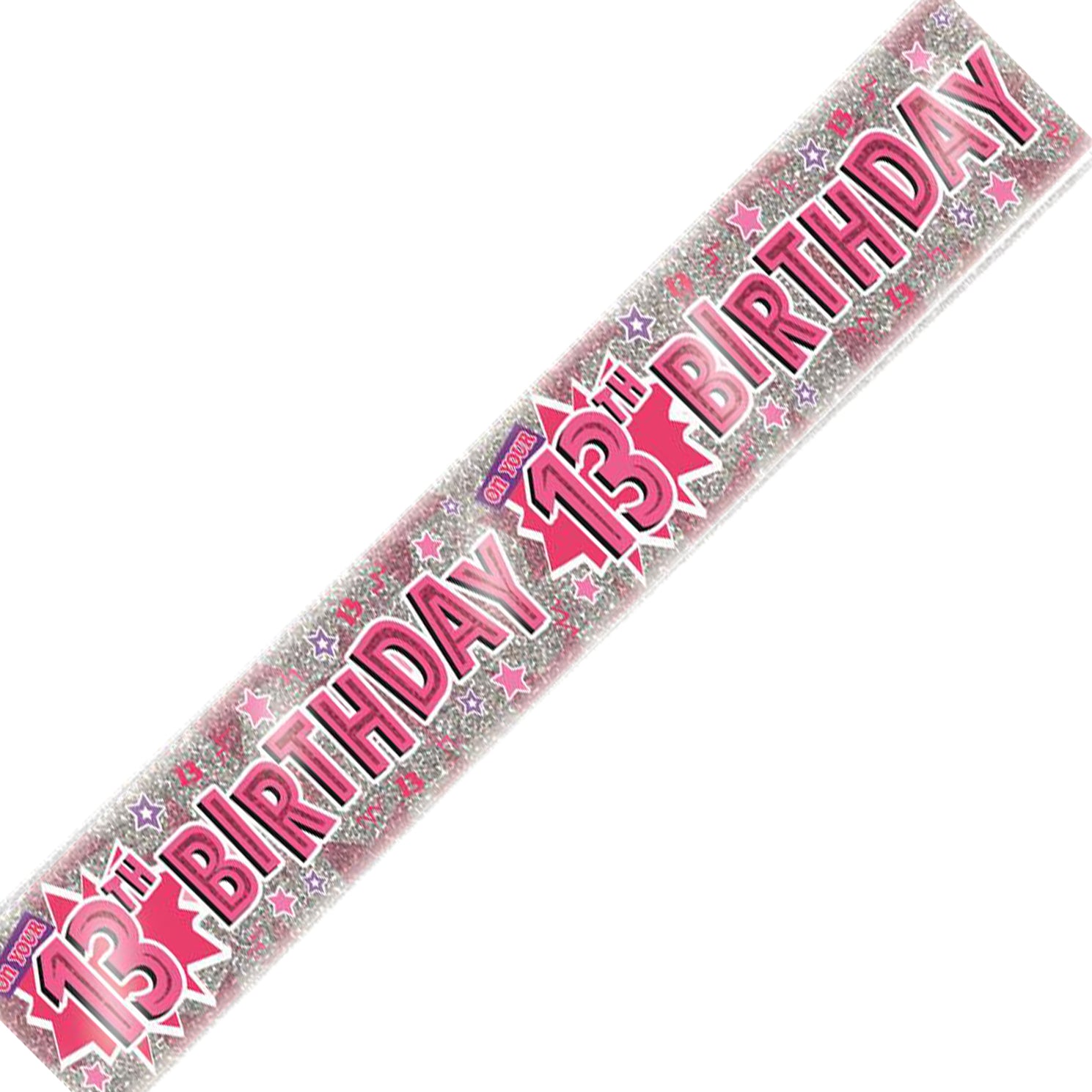 Age 13 Birthday Banner Pink And Silver Holographic Recyclable 13th Birthday Party Banner