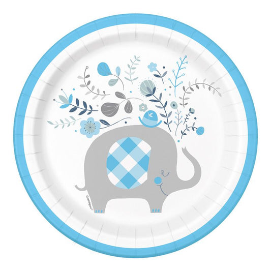 Blue Floral Elephant Round 7" Dessert Plates, 8ct
