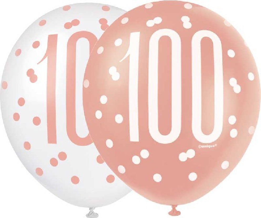 Rose Gold & White Latex Balloons 100th