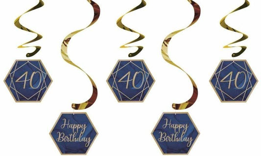 Navy and Gold Geode Age 40 Dizzy Danglers Assorted Foil Stamped