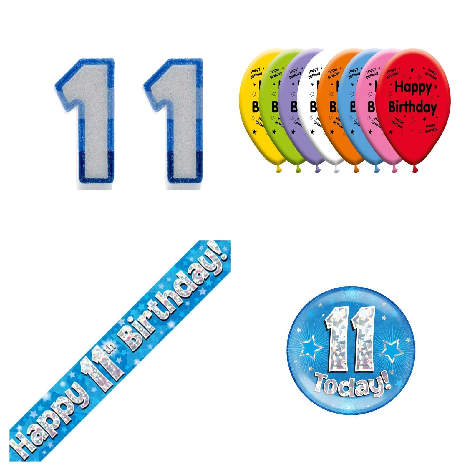 Blue Stars Bundle B Banner, Balloons, Candle, Badge Ages 1 to 90