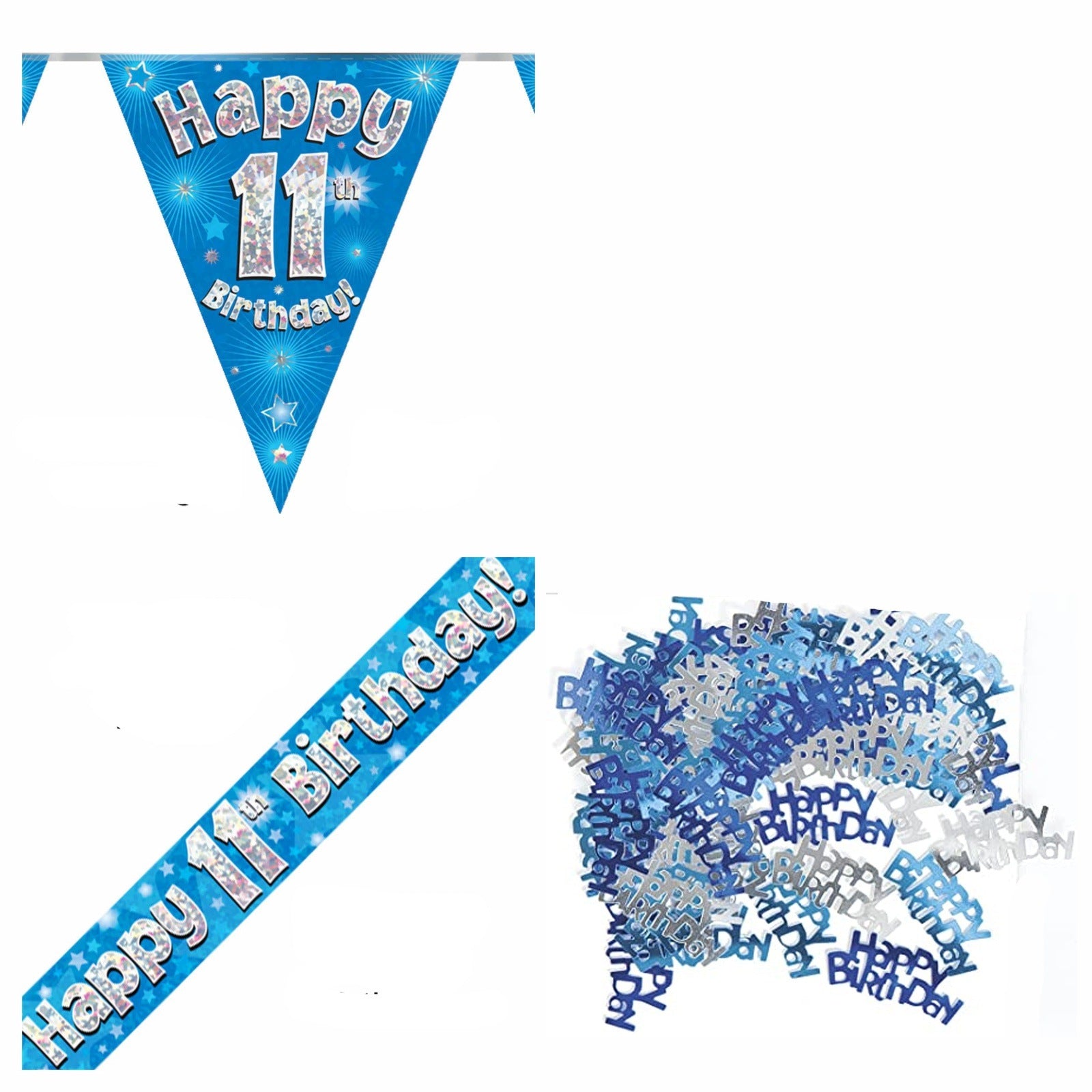 Blue Stars Bundle A Banner, Bunting, Confetti Ages 1 to 90