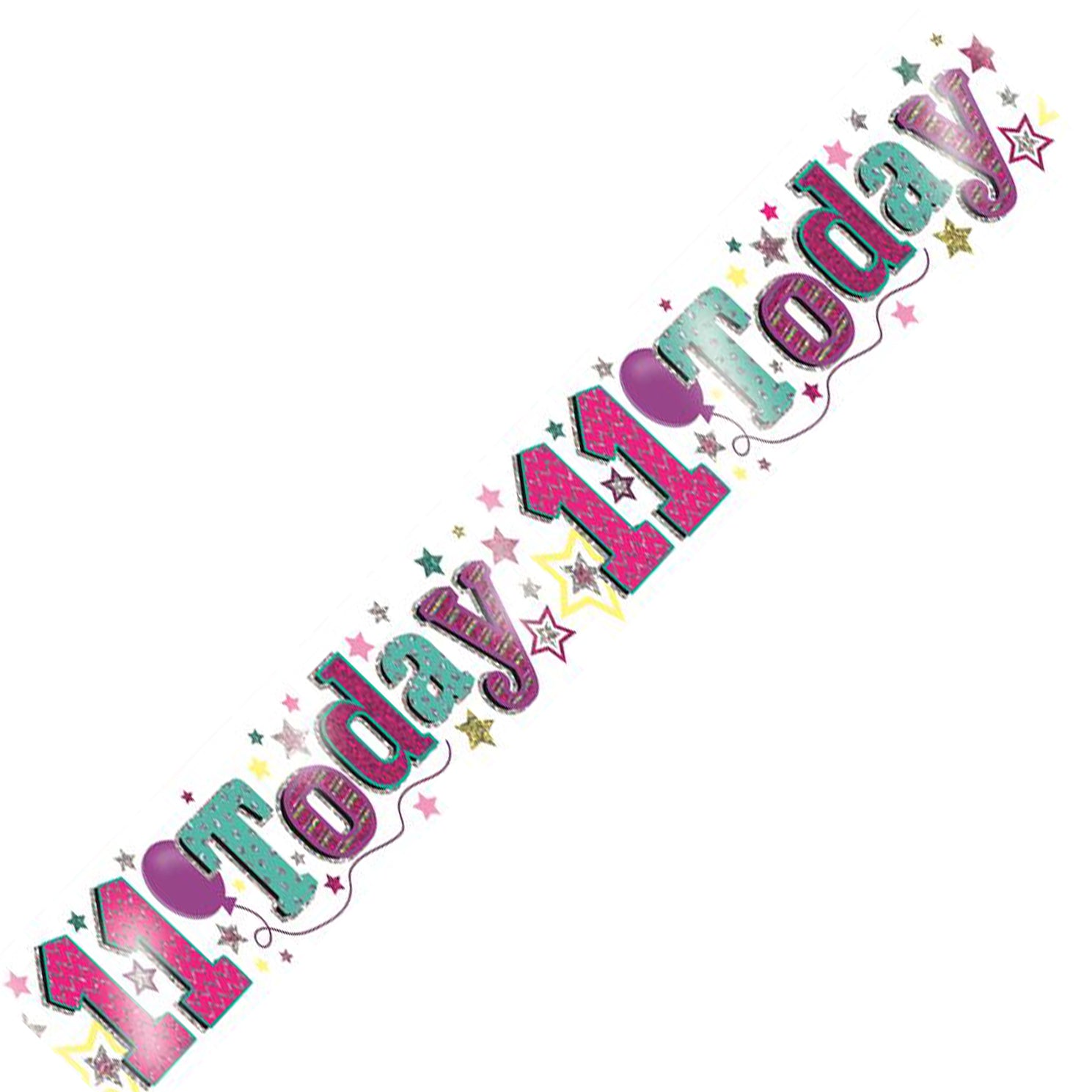 Age 11 Birthday Banner Pink And Silver Holographic Recyclable 11th Birthday Party Banner