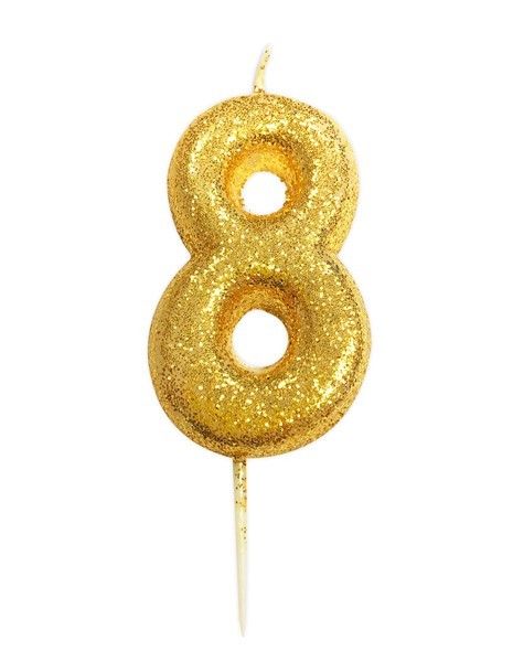 Age 8 Glitter Numeral Moulded Pick Candle Gold