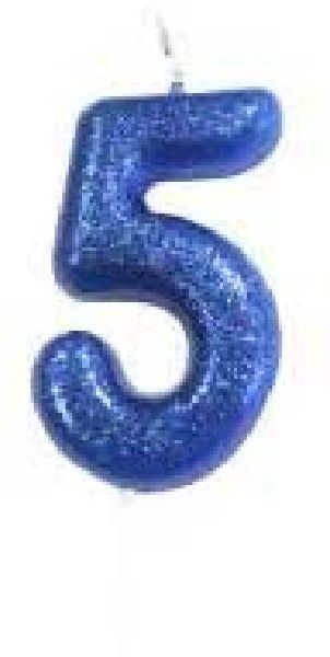 Age 5 Glitter Numeral Moulded Pick Candle Blue