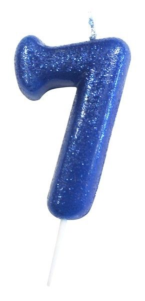 Age 7 Glitter Numeral Moulded Pick Candle Blue