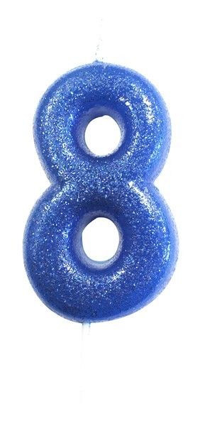 Age 8 Glitter Numeral Moulded Pick Candle Blue