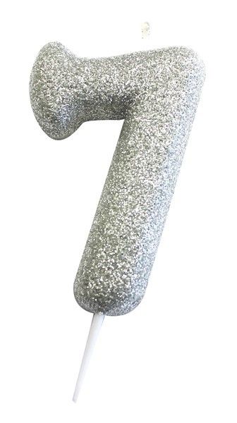 Age 7 Glitter Numeral Moulded Pick Candle Silver