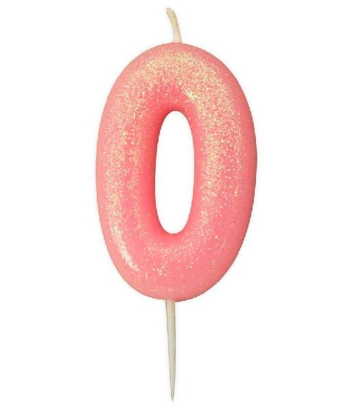 Age 0 Glitter Numeral Moulded Pick Candle Pink