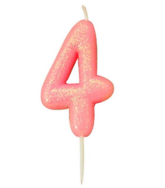 Age 4 Glitter Numeral Moulded Pick Candle Pink