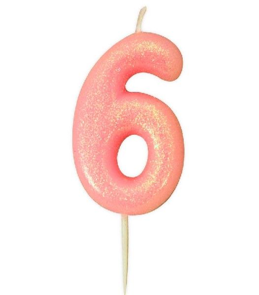 Age 6 Glitter Numeral Moulded Pick Candle Pink