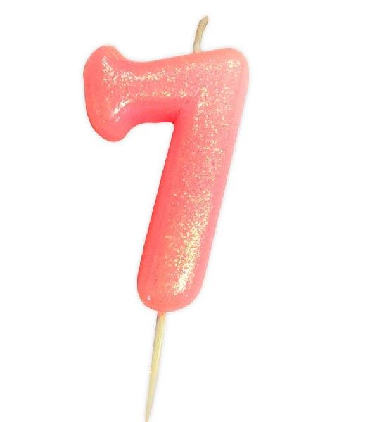 Age 7 Glitter Numeral Moulded Pick Candle Pink