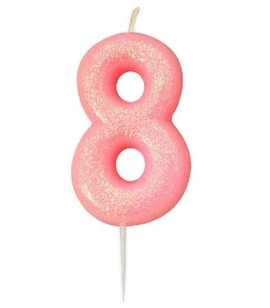 Age 8 Glitter Numeral Moulded Pick Candle Pink