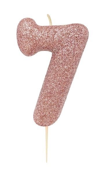 Age 7 Glitter Numeral Moulded Pick Candle Rose Gold