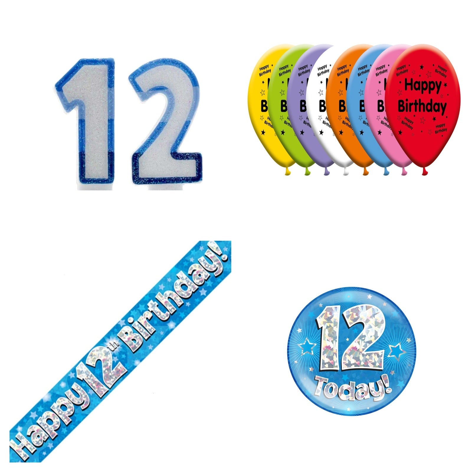 Blue Stars Bundle B Banner, Balloons, Candle, Badge Ages 1 to 90