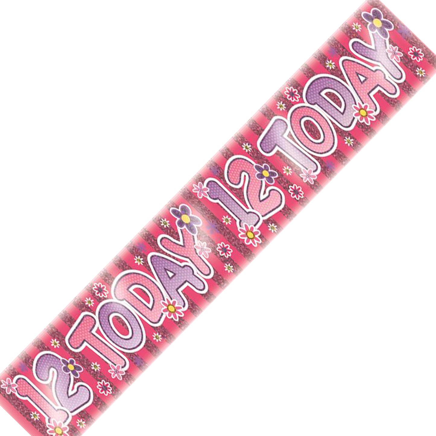Age 12 Birthday Banner Pink, Purple And Silver Holographic Recyclable 12th Birthday Party Banner