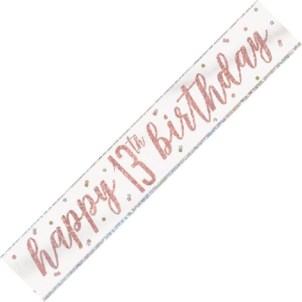 Rose Gold & Silver Foil Banner Happy 13th Birthday