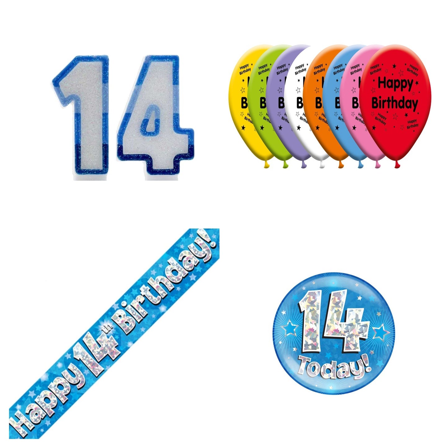 Blue Stars Bundle B Banner, Balloons, Candle, Badge Ages 1 to 90