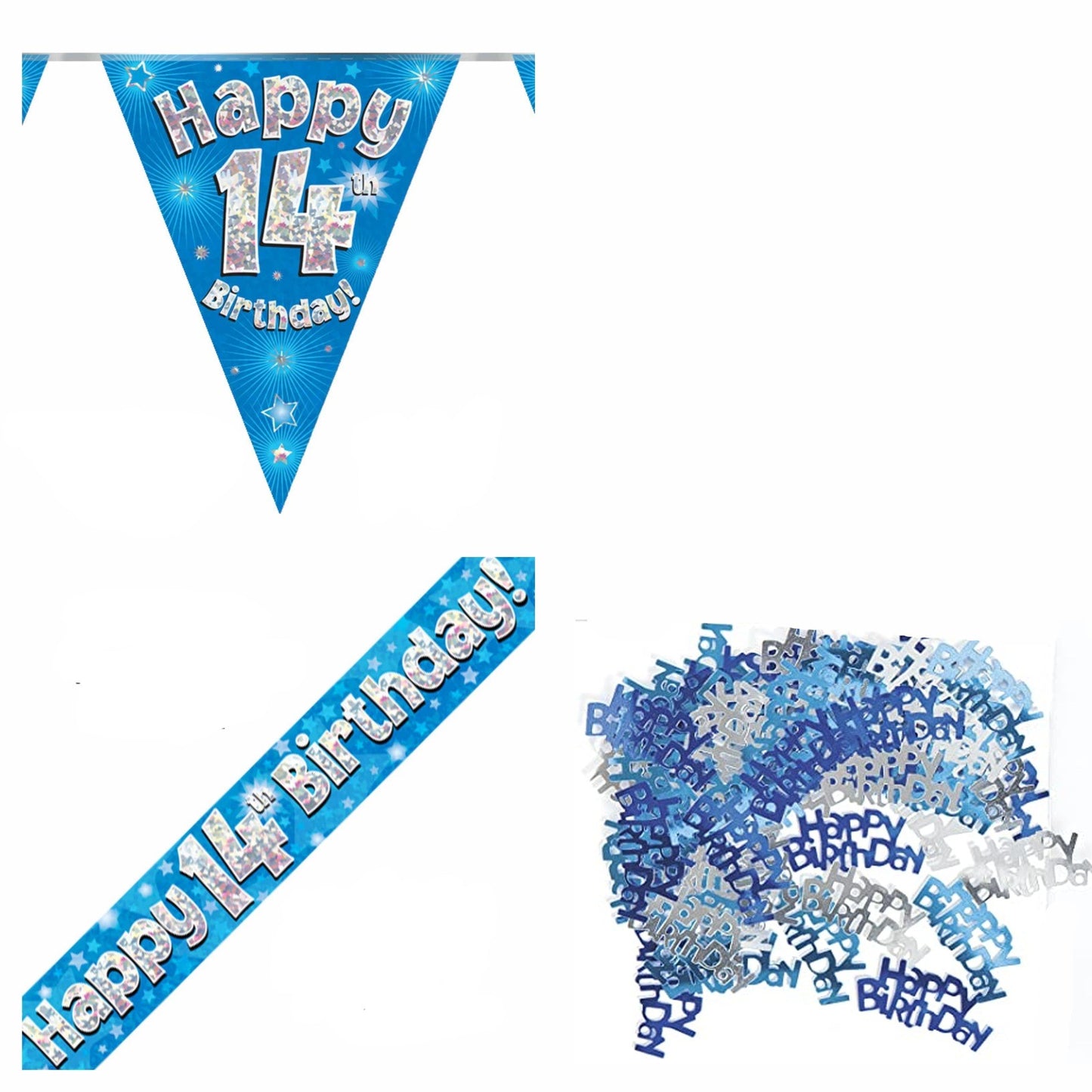 Blue Stars Bundle A Banner, Bunting, Confetti Ages 1 to 90