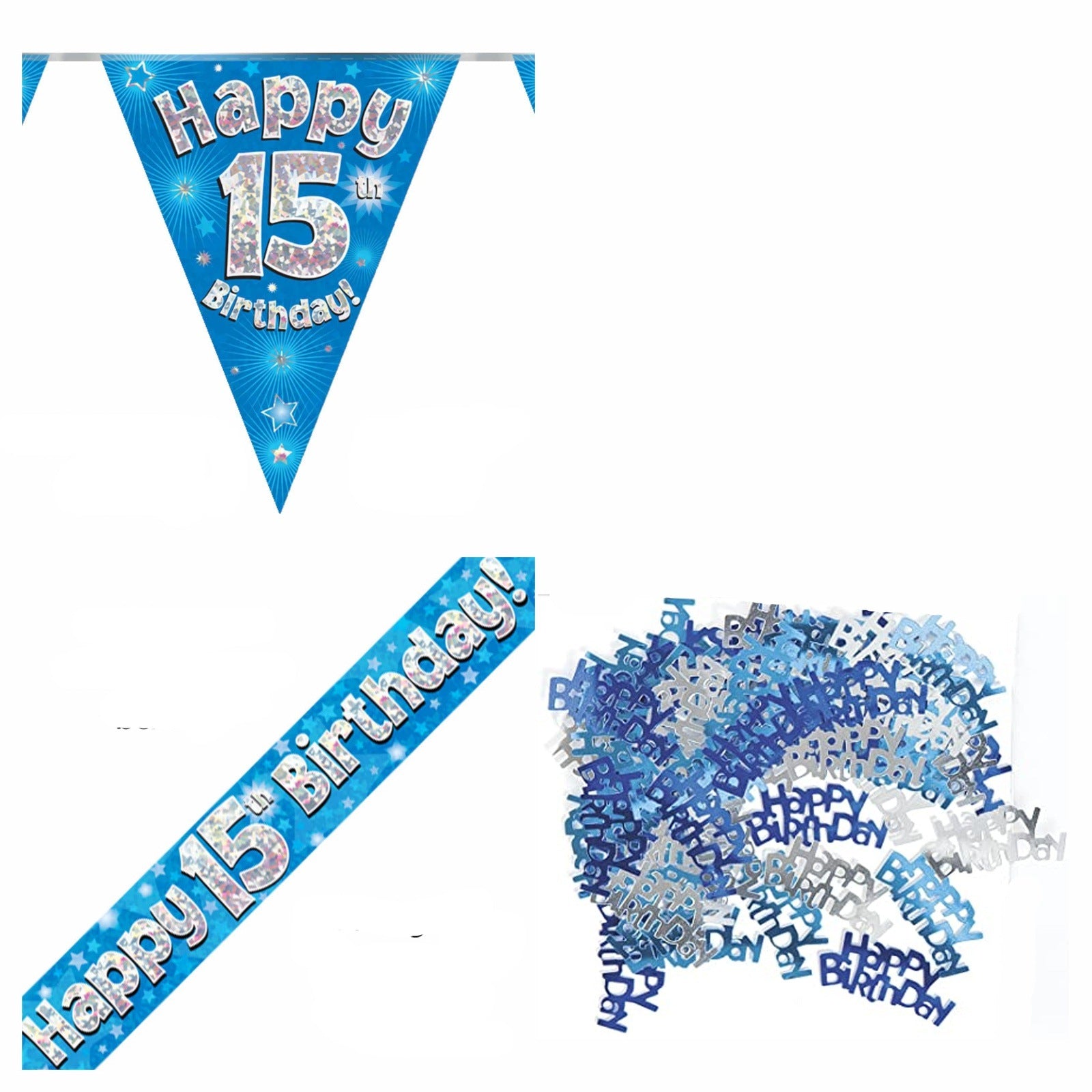 Blue Stars Bundle A Banner, Bunting, Confetti Ages 1 to 90