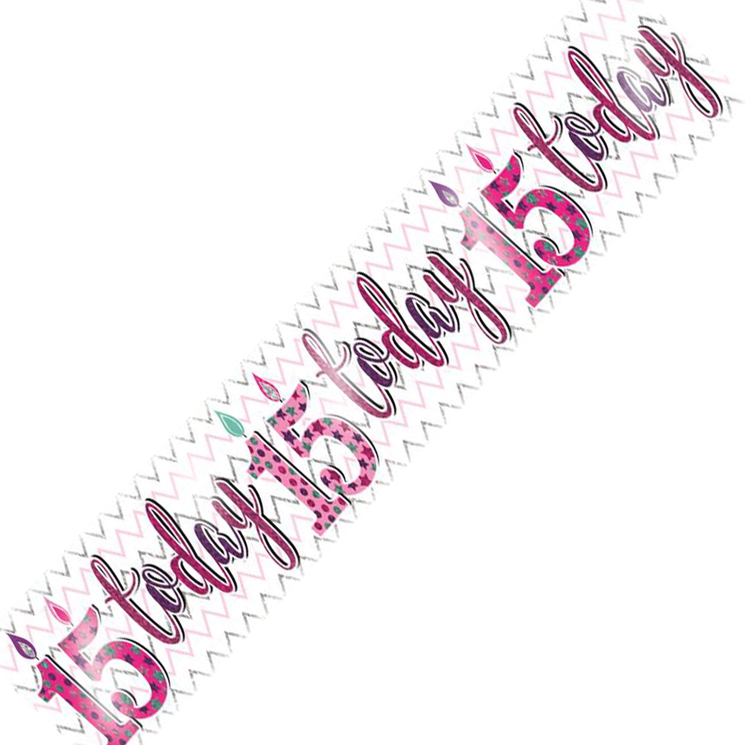 Age 15 Birthday Banner Pink And Silver Holographic Recyclable Candle 15th Birthday Party Banner