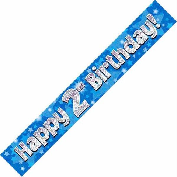 Happy 2nd Birthday Blue holographic Banner