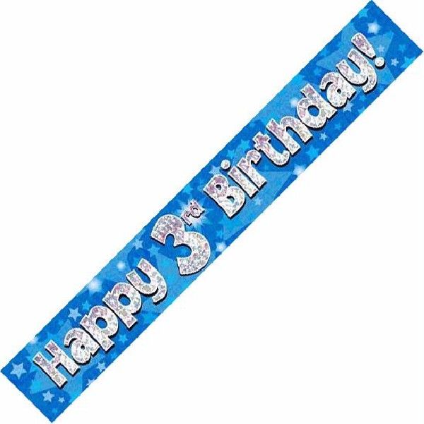 Happy 3rd Birthday Blue holographic Banner