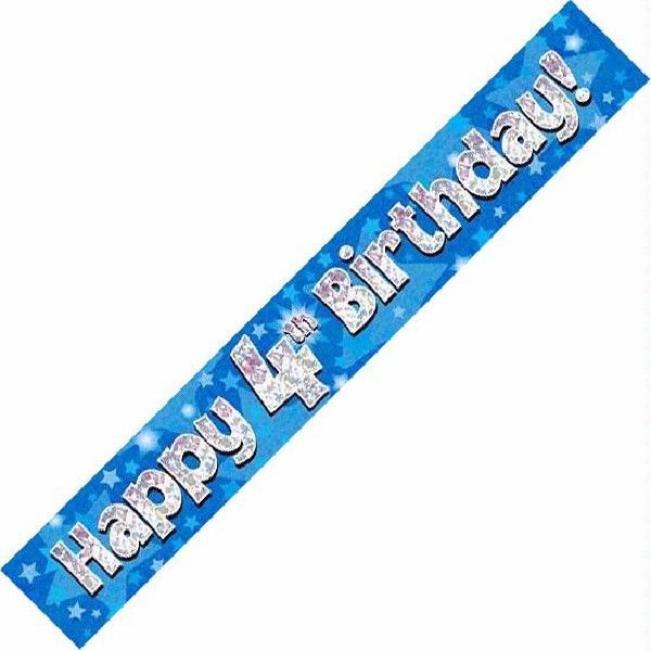 Happy 4th Birthday Blue holographic Banner