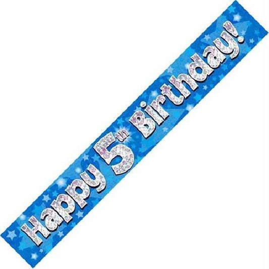 Happy 5th Birthday Blue holographic Banner