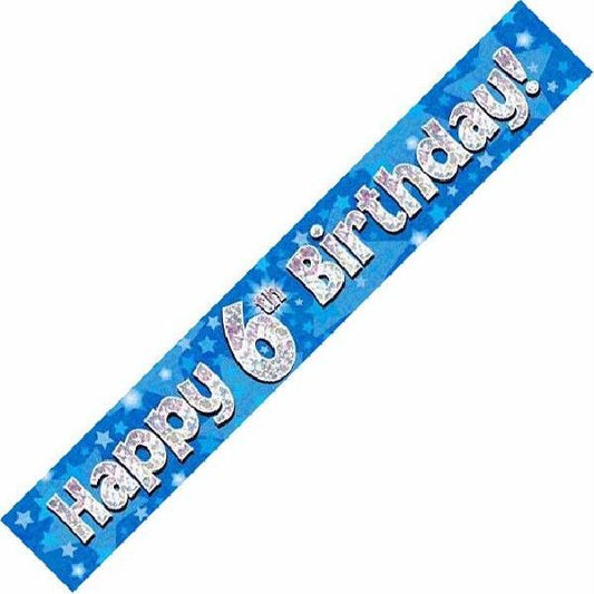 Happy 6th Birthday Blue holographic Banner