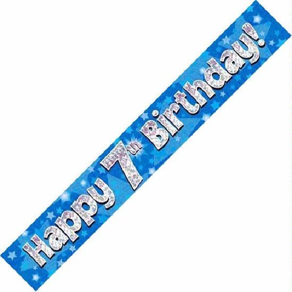 Happy 7th Birthday Blue holographic Banner