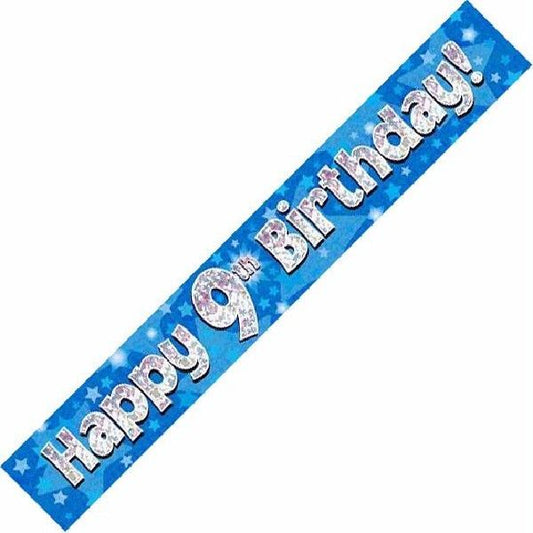 Happy 9th Birthday Blue holographic Banner