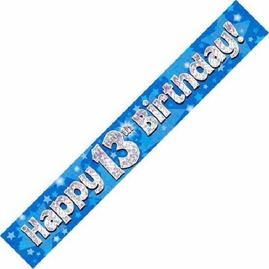 Happy 13th Birthday Blue holographic Banner