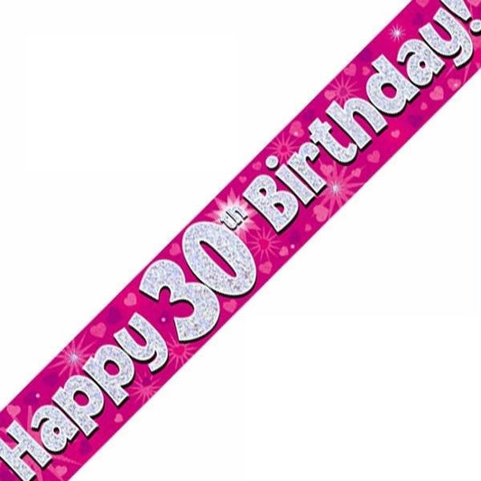 Happy 30th Birthday Pink Holographic Banner