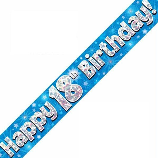 Happy 18th Birthday Blue holographic Banner