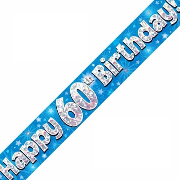 Happy 60th Birthday Blue holographic Banner