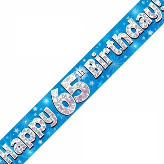Happy 65th Birthday Blue holographic Banner
