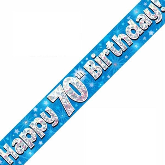 Happy 70th Birthday Blue holographic Banner