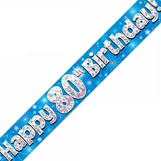 Happy 80th Birthday Blue holographic Banner