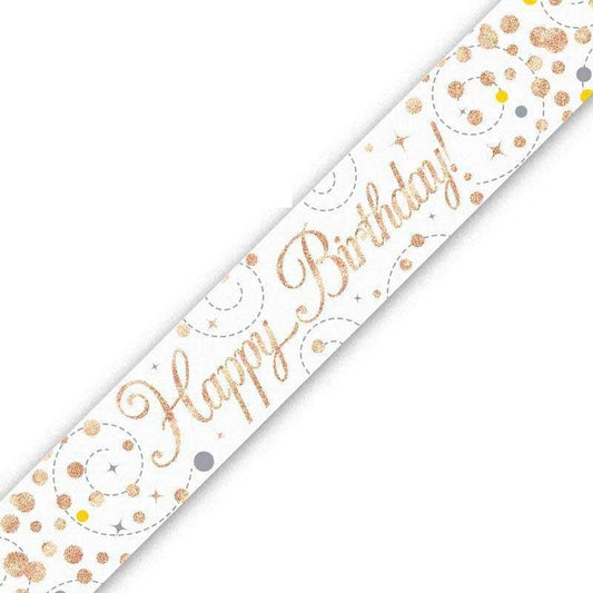 9ft Banner Sparkling Fizz Birthday White & Rose Gold Holographic