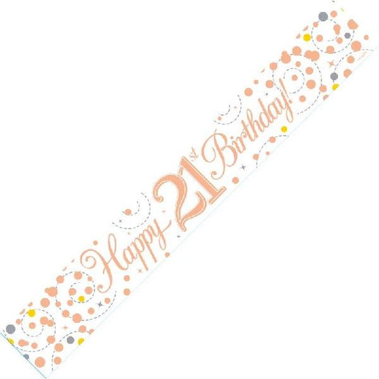 9ft Banner Sparkling Fizz 21st Birthday White & Rose Gold Holographic