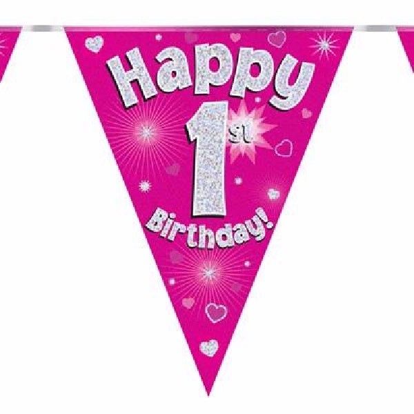 Party Bunting Happy 1st Birthday Pink