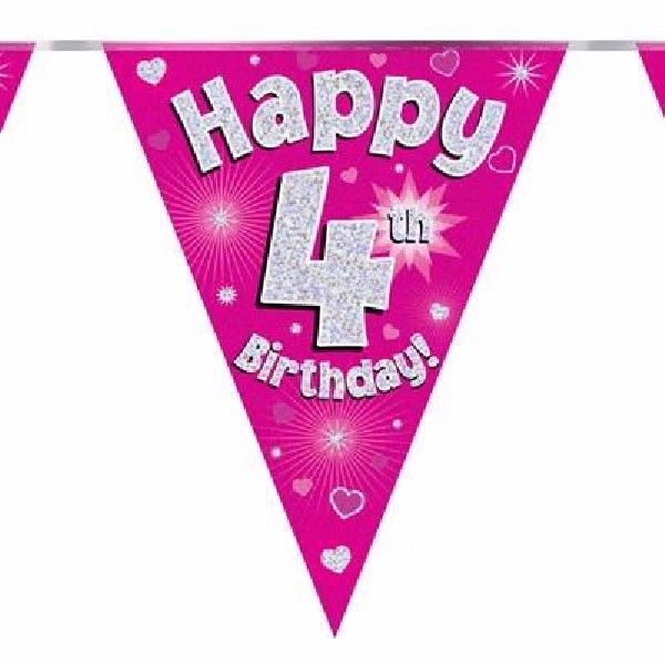Party Bunting Happy 4th Birthday Pink