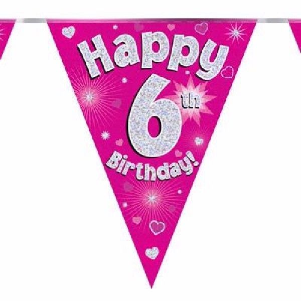 Party Bunting Happy 6th Birthday Pink