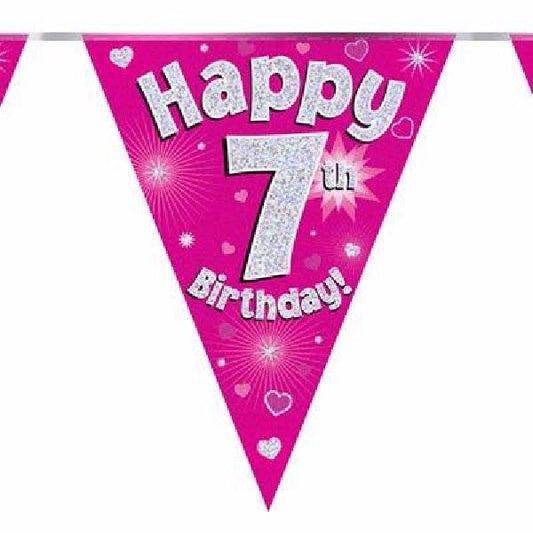 Party Bunting Happy 7th Birthday Pink
