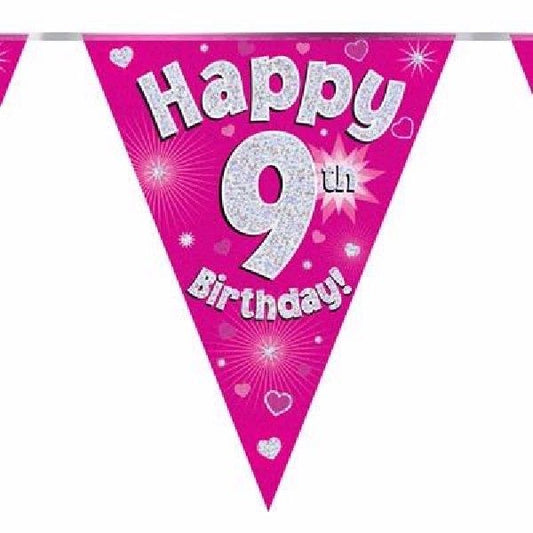 Party Bunting Happy 9th Birthday Pink