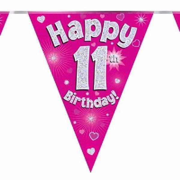Party Bunting Happy 11th Birthday Pink